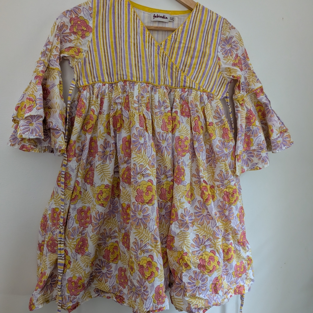 Fabindia Bright Yellow and Soft White Fabric